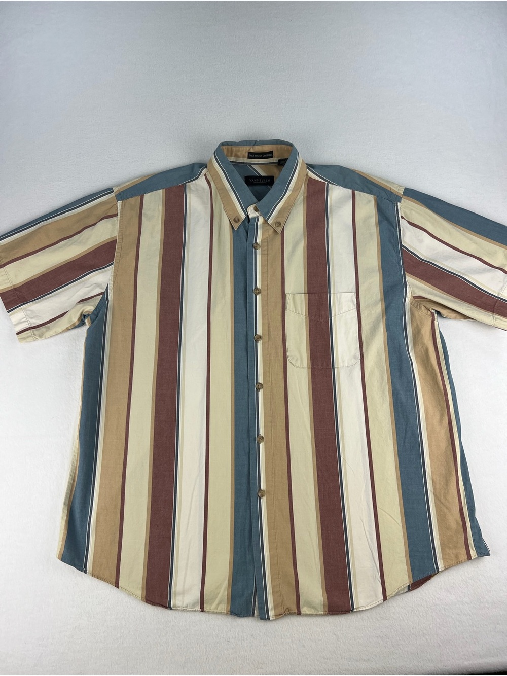 VTG 90s Van Heusen Salt Water Cottons Multicolor Short Sleeve Button Shirt Sz XL
